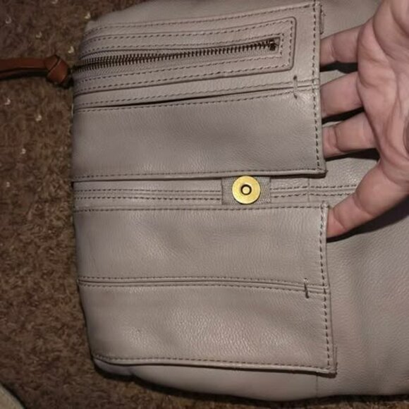 Slate gray fossil shoulder tote Crossbody Weekend Neutral Everyday Fashion Purse - Picture 7 of 14